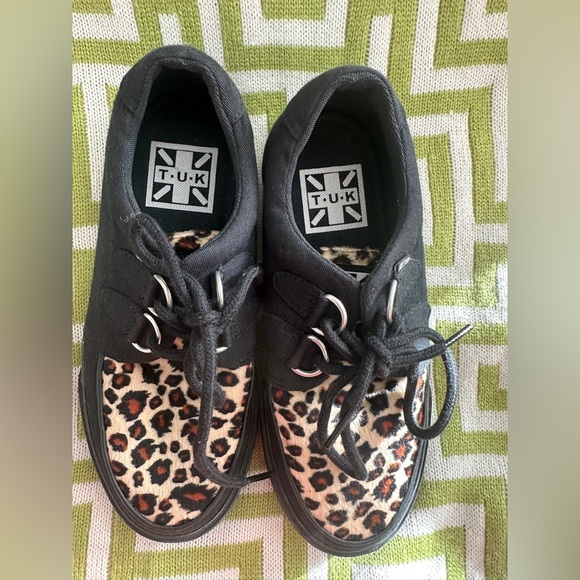 T.U.K Black/Leopard Creeper Sneakers UK size 36 (US women’s size 4) - Picture 2 of 5